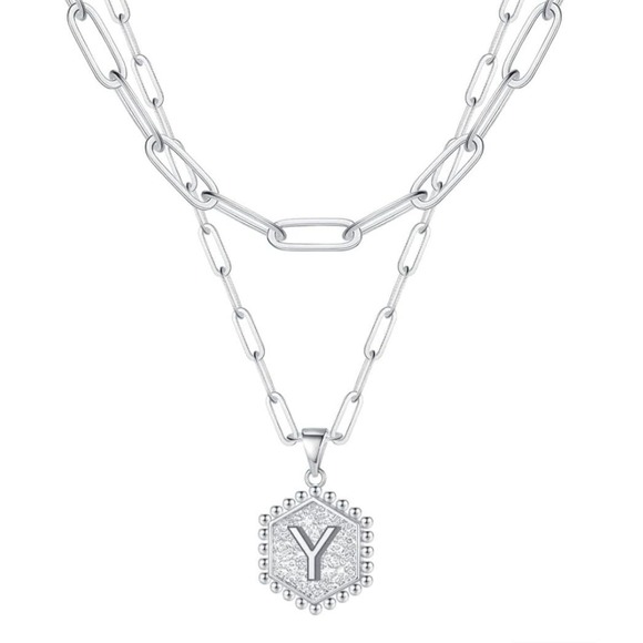 New‎ Layered Necklace Initial Y Silver Toned large links - Picture 1 of 3